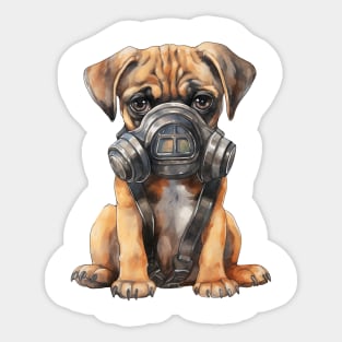 Boxer Dog Wearing Gas Mask Sticker